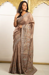 Brown Color Tassar Saree With Blouse Piece.