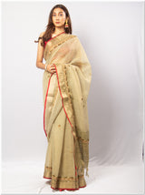 Green Color Tassar Saree With Blouse Piece.
