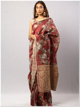 Maroon Color Tassar Saree With Blouse Piece.