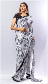 Black & White Sequence Saree with Blouse Piece.