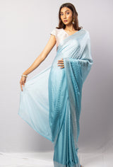 Sky Blue Color Santoon Saree With Blouse Piece.