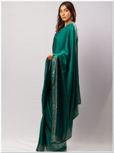 Green Santoon Saree With Sequence Blouse Piece.