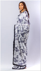 Black & White Sequence Saree with Blouse Piece.