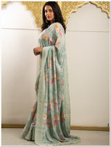 Green Color Tassar Saree With Blouse Piece.