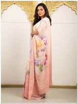 Pink Color Tissue Saree With Blouse Piece.