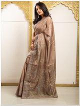 Brown Color Tassar Saree With Blouse Piece.