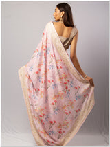 Pink Color Tissue Saree With Blouse Piece.
