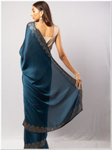 Teal Color Santoon Saree With Blouse Piece.