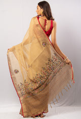 Golden Color Tassar Saree With Blouse Piece.