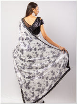 Black & White Sequence Saree with Blouse Piece.