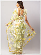 Lemon Hand Emboidered Saree with Piece.