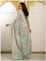 Green Color Tassar Saree With Blouse Piece.