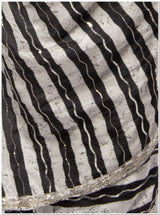 Black & White Striped Sequence Saree With Blouse Piece.