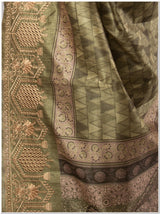 Green Color Tassar Saree With Blouse Piece.