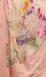 Pink Color Tissue Saree With Blouse Piece.