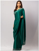 Green Santoon Saree With Sequence Blouse Piece.