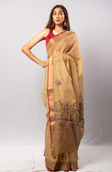 Golden Color Tassar Saree With Blouse Piece.