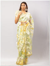 Lemon Hand Emboidered Saree with Piece.