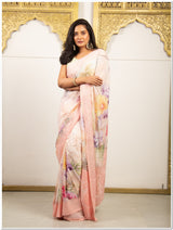 Pink Color Tissue Saree With Blouse Piece.