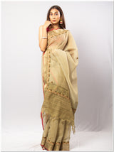 Green Color Tassar Saree With Blouse Piece.