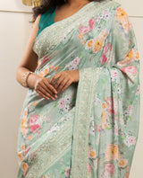 Green Color Tassar Saree With Blouse Piece.