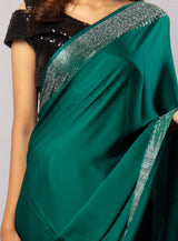 Green Santoon Saree With Sequence Blouse Piece.