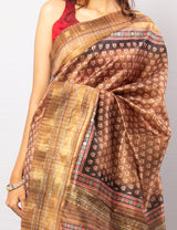 Brown Color Tassar Saree With Blouse Piece