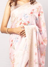 Pink Color Tissue Saree With Blouse Piece.