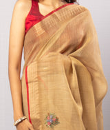 Golden Color Tassar Saree With Blouse Piece.