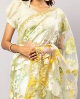 Lemon Hand Emboidered Saree with Piece.