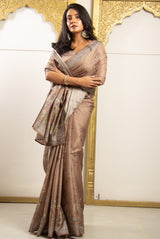 Brown Color Tassar Saree With Blouse Piece.