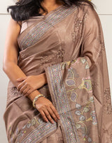 Brown Color Tassar Saree With Blouse Piece.