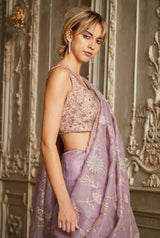 Designer light purple color Hand Embroidered saree