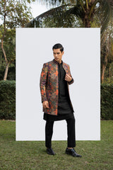 BLACK PINTUCK KURTA WITH PRINTED OPEN JACKET sasyafashion
