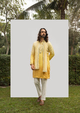YELLOW OMBRE KURTA SET WITH MIRROR DUPATTA sasyafashion