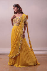 Designer Yellow colour Hand Embroidered Gown sasyafashion
