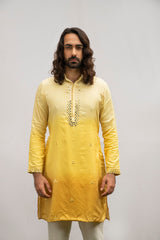 YELLOW OMBRE KURTA SET WITH MIRROR DUPATTA sasyafashion