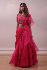 Fuchsia Pink Designer Drape Lehenga sasyafashion