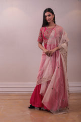 Designer Red Chiffon Dress With Organza Dupatta sasyafashion
