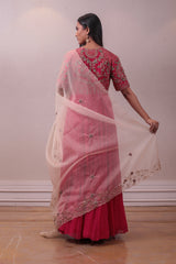Designer Red Chiffon Dress With Organza Dupatta sasyafashion