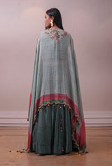Designer Ruffle Cape Emellished Blue Lehenga sasyafashion