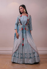 Designer Sky Blue Dress with Long Jacket sasyafashion