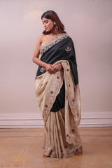 Designer Beige & Black Handloom Saree sasyafashion
