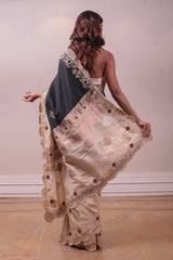 Designer Beige & Black Handloom Saree sasyafashion