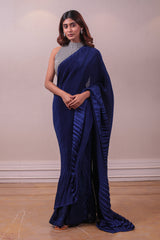 Designer Ultramarine Blue Drape Saree sasyafashion