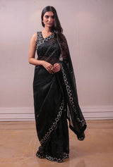 Designer Black Organza embellished Saree sasyafashion