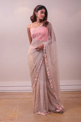 Designer Beige Emerald Net Saree sasyafashion