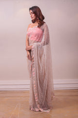 Designer Beige Emerald Net Saree sasyafashion