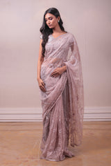 Designer Pastel Pink Organza Muslin Saree sasyafashion