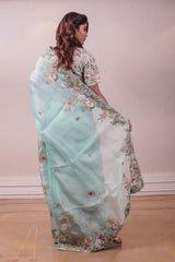 Designer Sea Green Organza Saree sasyafashion